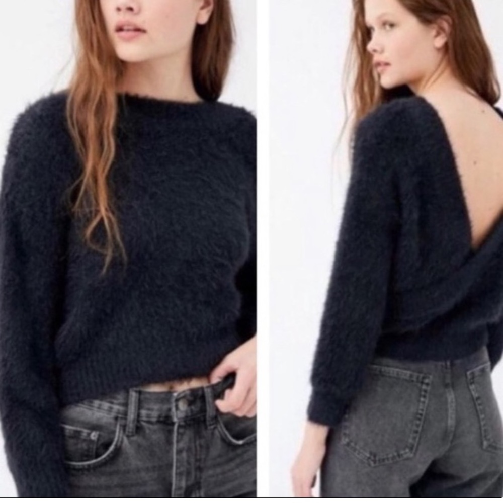 Urban Outfitters Elsa Fuzzy Surplice Sweater Black XS